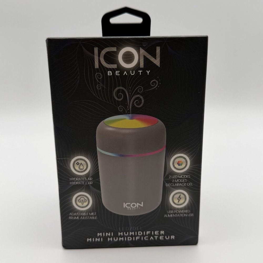 ICON Beauty LED Mini Humidifier USB Powered 2 LED Modes Gray NIB - Picture 3 of 14